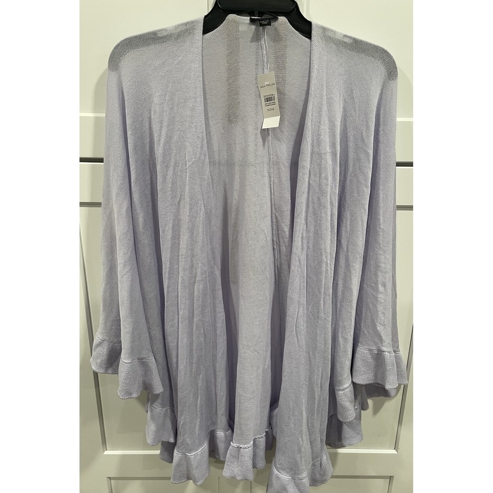 NWT Ann Taylor Cardigan Sweater Shawl Open-Front Ruffled Purple OS AK117